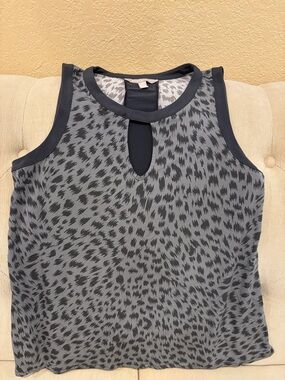 Banana Republic Gray and Black Animal-Print Sleeveless Top; 95% polyester